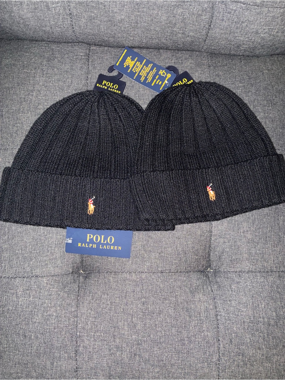 Polo by Ralph Lauren Black Ribbed Knit Beanie with Pony Logo